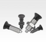 Indexing plungers, steel or stainless steel without collar, with plastic mushroom grip