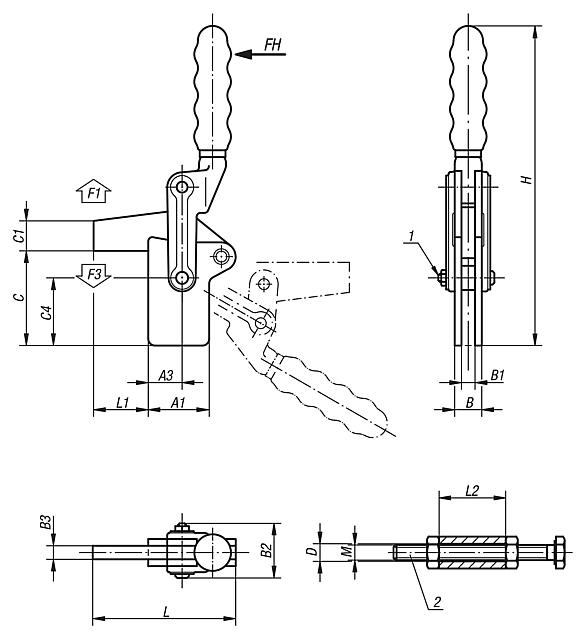 Toggle clamps vertical heavy-duty with full holding arm