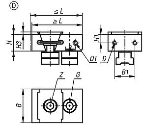 Wedge clamps with fixed jaw for multi-clamping system, Form D, with machining allowance